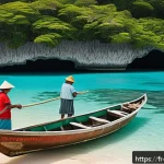 Home 18 팔라우의 해양 보호 구역 - A vibrant coastal village scene in Palau featuring local community members of various ages engaged i...