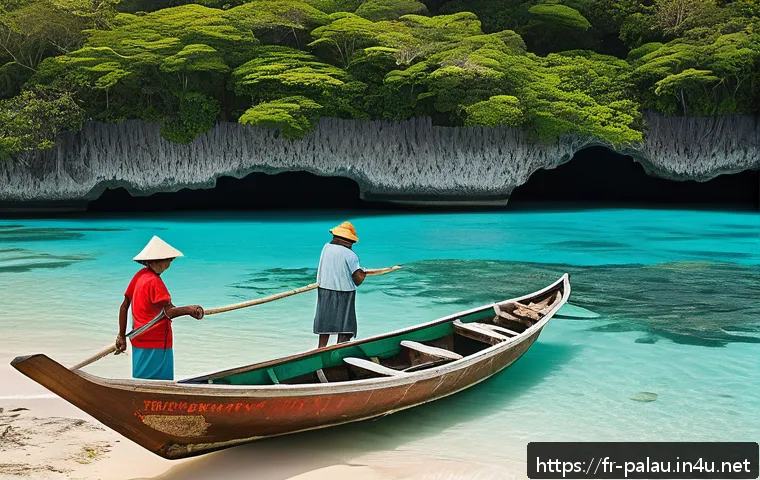 팔라우의 해양 보호 구역 - A vibrant coastal village scene in Palau featuring local community members of various ages engaged i...